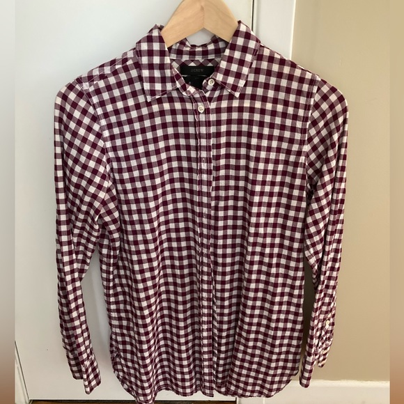 J.Crew Classic-Fit Boy LS Shirt in Crinkle Burgundy Gingham Size 0. Style C6086. - Picture 2 of 10